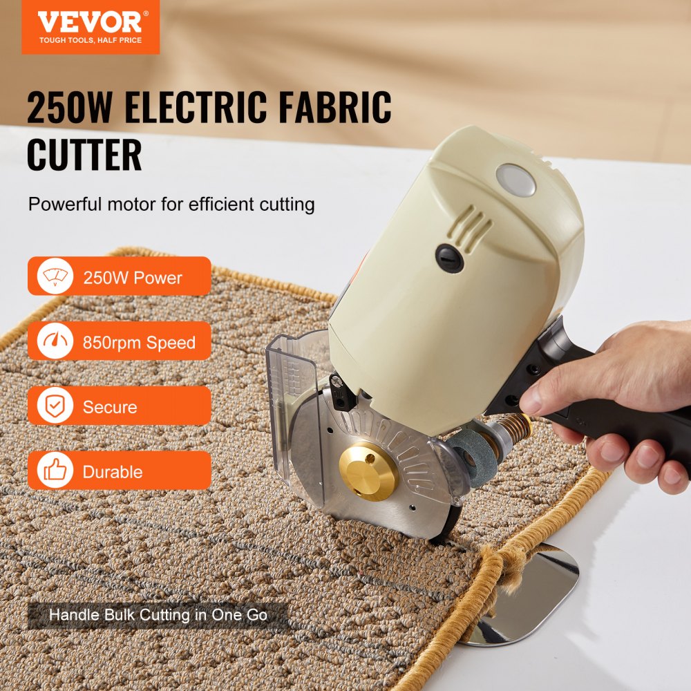 VEVOR Fabric Cutter, 250W Electric Rotary Fabric Cutting Machine, 1.1  Cutting Thickness, Octagonal Knife, with Replacement Blade and Sharpening